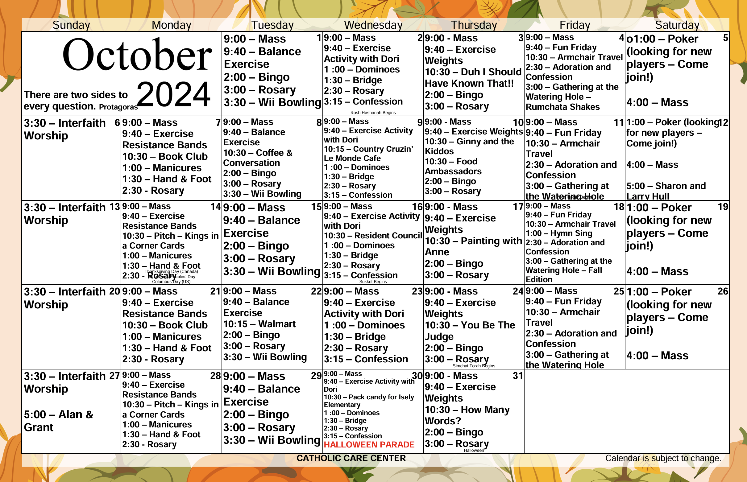 Calendar for Assisted Living Calendar